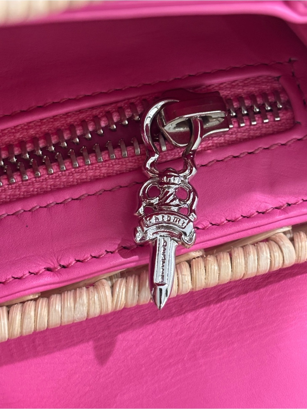 Authentic CHROME HEARTS pink leather woven wicker mini basket 2way bag - Picture 14 of 15